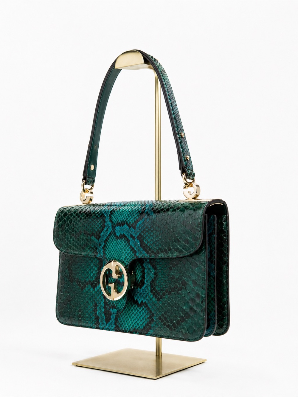 💯 Authentic Gucci Python Medium 1973 Shoulder Flap Bag in Malachite Green